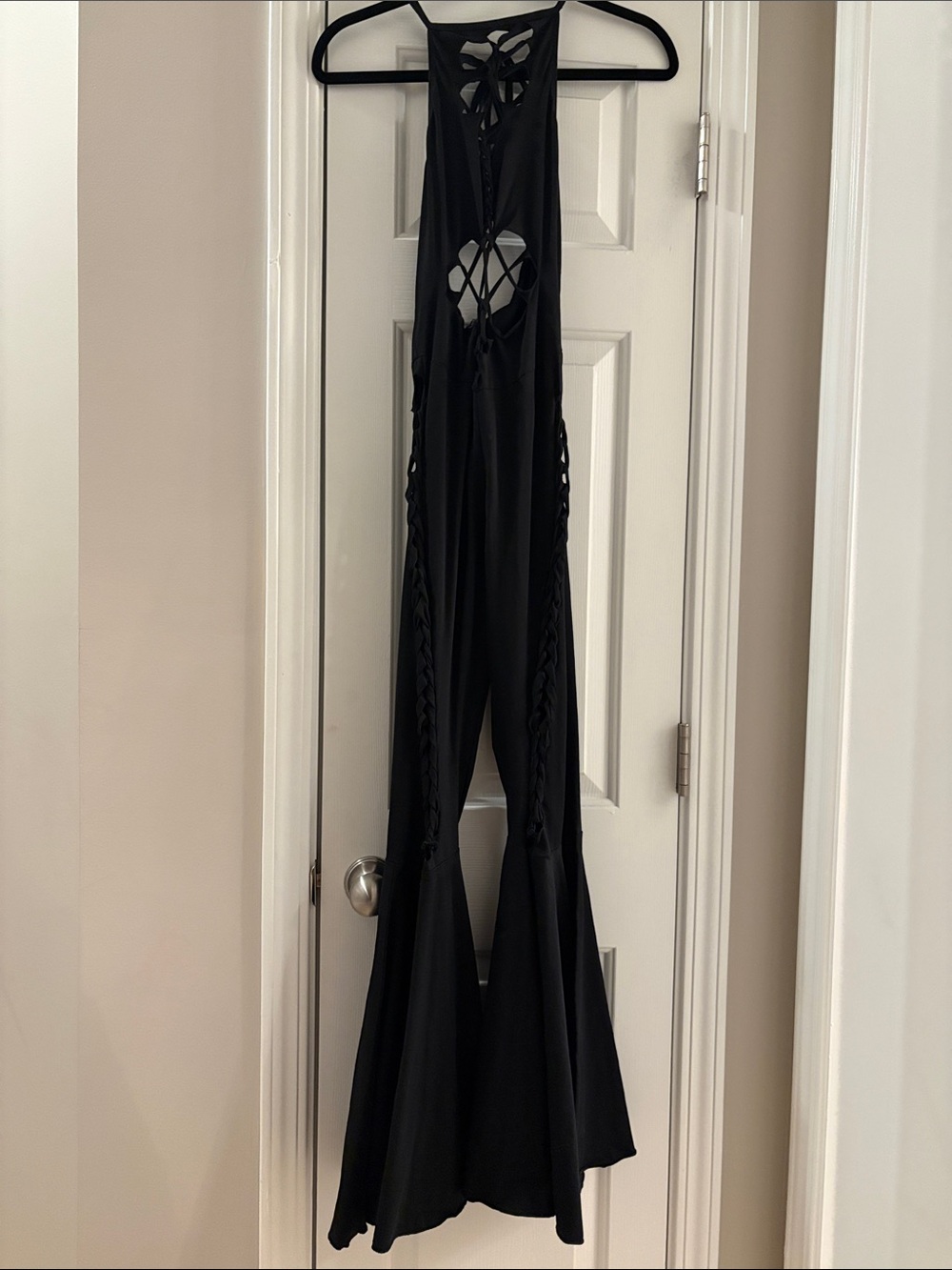 Dolls Kill Black Lace-Up Slit Weave Detail Jumpsuit
